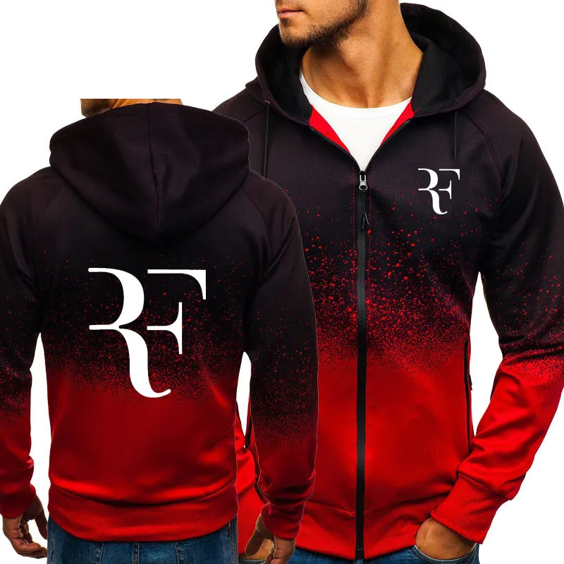 RF Roger Federer Print Sweatshirt Gradient Hoodies Men Spring Autumn Fleece Zipper Jacket Mens Hoodie Harajuku Male Clothing MX191113