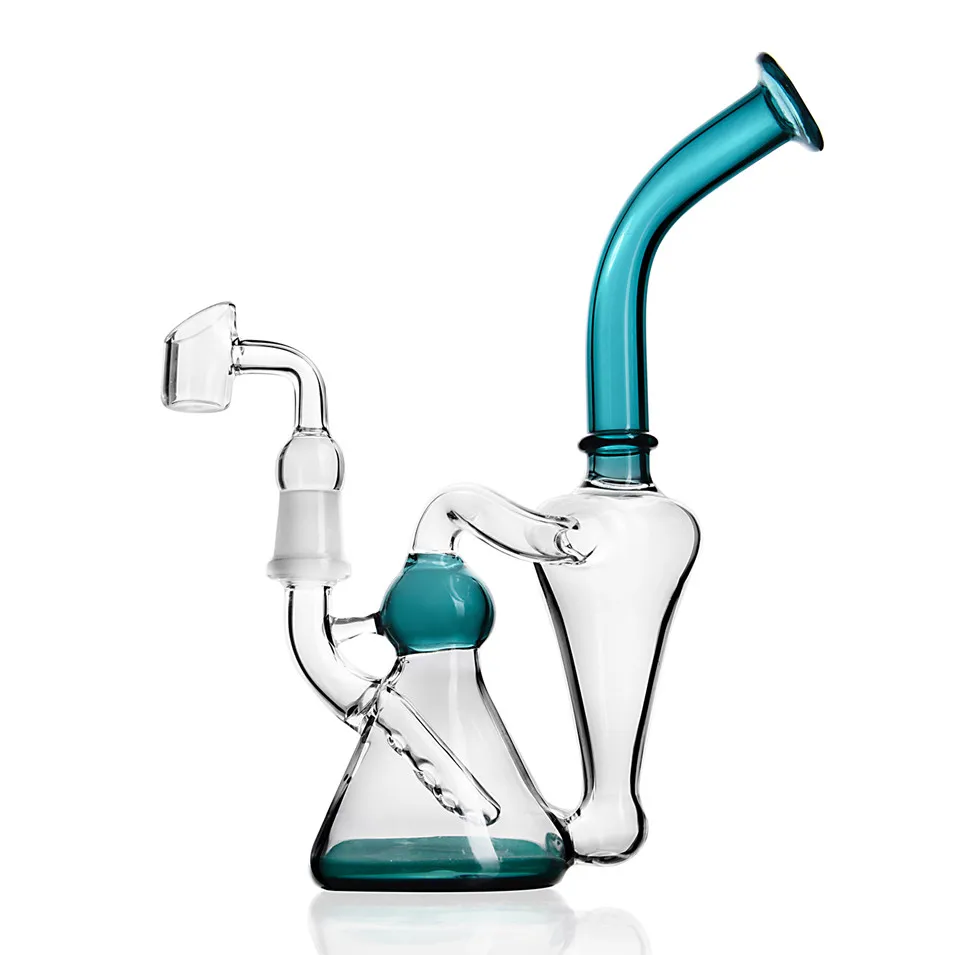 8,7-дюймовые зеленые стеклянные водные бонги Beaker Dab Rigs Кальяны Recycler Oil Bong Shisha с 14-миллиметровыми водопроводными трубами Banger