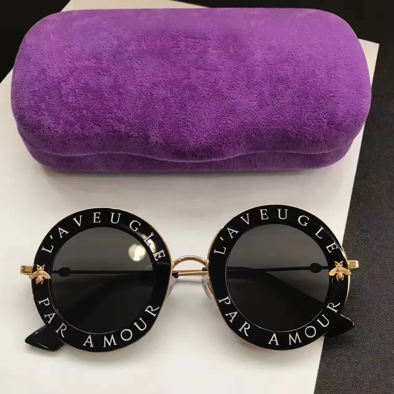 Wholesale Hot Inspired 0113S Black Gold Metal Round Sunglasses