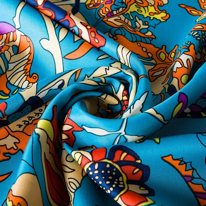 Mode-Boom Bloemenprint Sjaal Designer Merk Luxe Vrouwen H Sjaals Foulard Femme Blauw Grote Twill Zijden Sjaals Dropshipping 130*130 CM