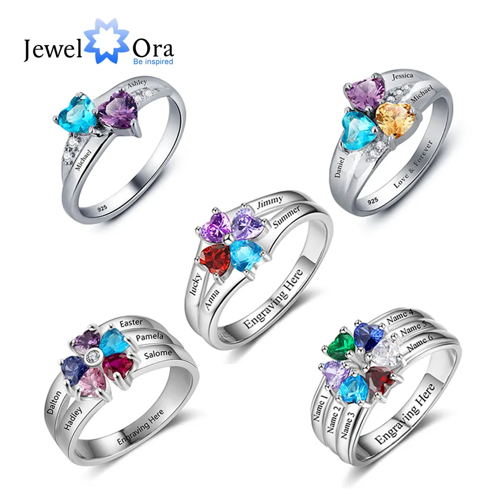 925 prata esterlina anel de mães personalizadas com birthstones personalizados engravided engajed promise anéis de prata para mulheres