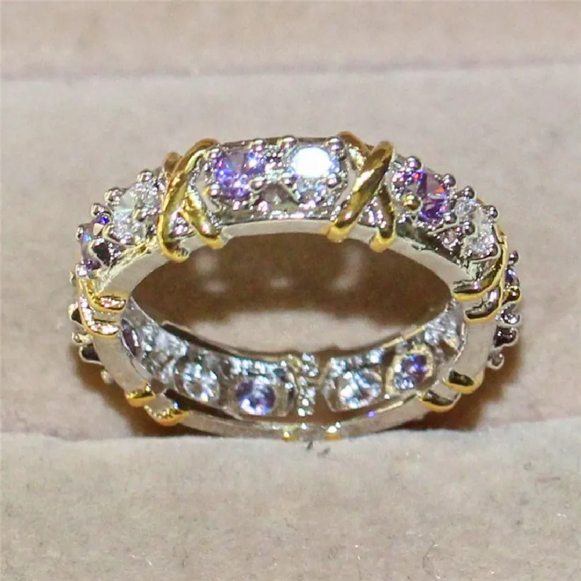 Anéis femininos de prata esterlina 925 roxo tanzanita casal anel de ouro amarelo cruz aliança eterna anel de casamento feminino tamanho 5-10