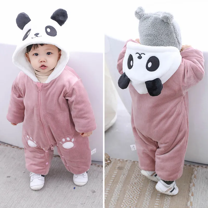 2019 winter panda molho de capuz bebê macacão bodysuit macacão recém -nascido menino garoto algodão neve infantil infantil use roupas