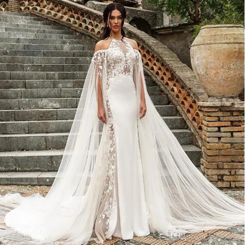 Nouveau Berta Manches Longues Sirène Robes De Mariée Halter Jewel Neck Appliqued Robe De Mariée Robes De Mariée Vestidos De Novia robe257y