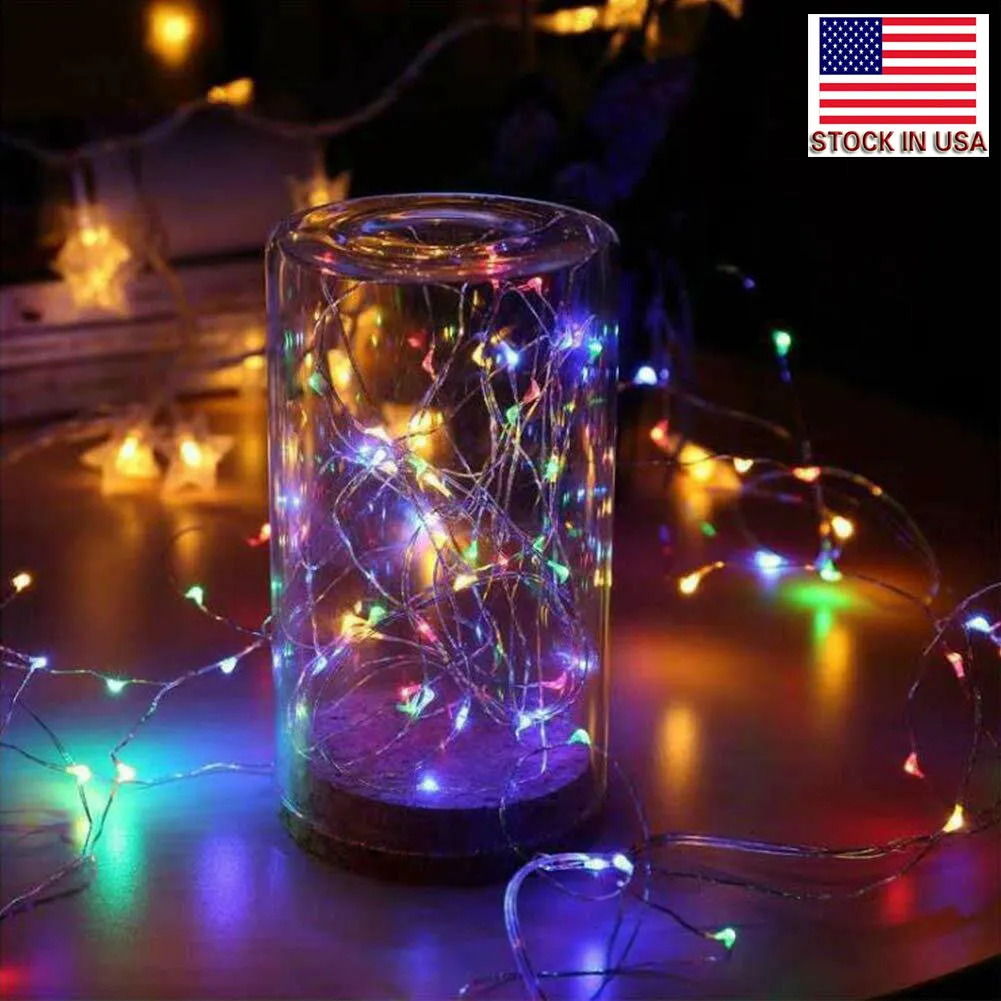 LED Strings 2M Miedź Silver Lights Baterii Fairy Light Dla Bożego Narodzenia Halloween Home Party Wedding Party Decoration Stock In USA