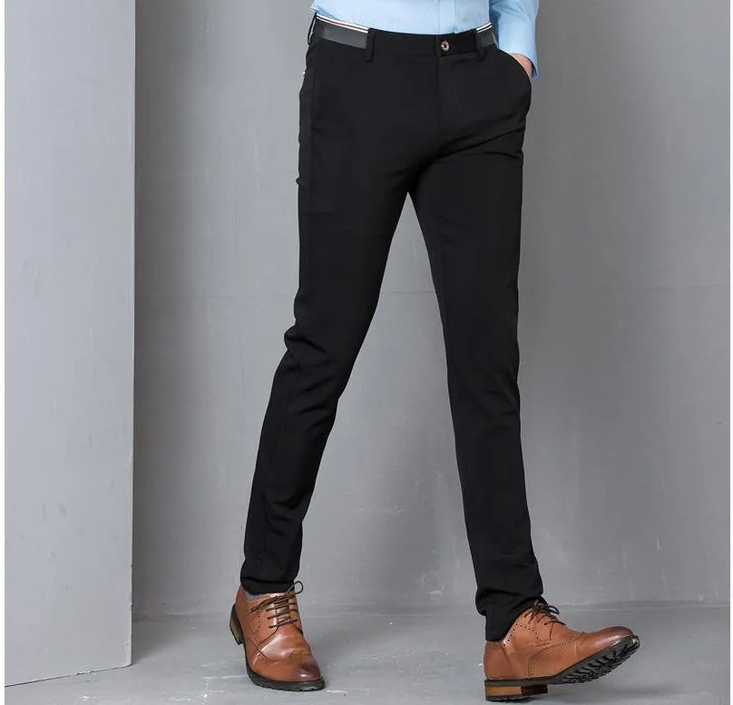 Black Stretch Skinny Dress Pants Men Party Office Formal Mens Suit Pencil Pant Business Slim Fit Casual Male Trousers