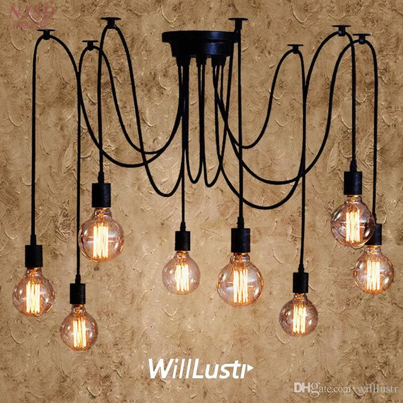 Zwart Wit Kabel E27 Hanglamp Industrieel Opknoping Lamp Hotel Office Store Restaurant Booth Spider Suspension Lighting