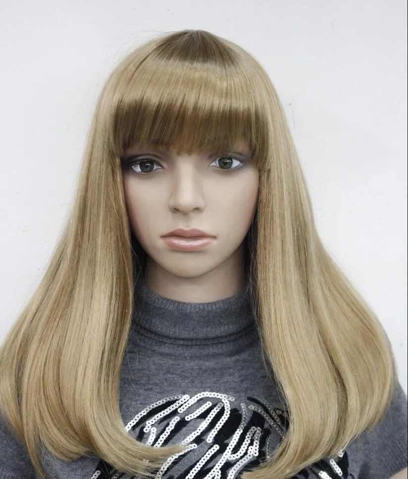 Perruque TLC178 Perruque Quotidienne Blonde Fraise Blonde Longue Ligne Droite Bangs