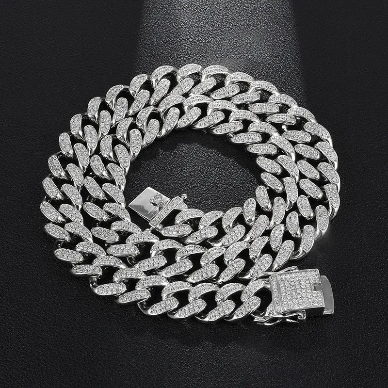 16/18/20/24Inches Full Zirconia 12mm Iced Out Cuban Link Chain Necklace Men Hip Hop Jewelry