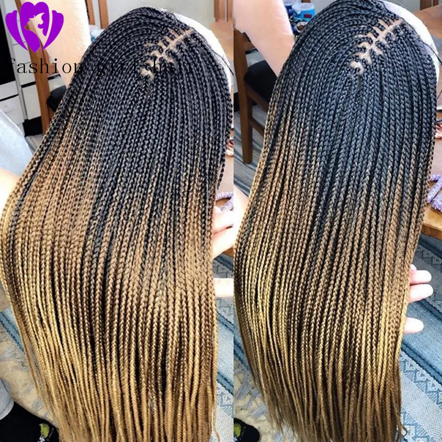 Synthetic Long Braided lace front Wigs Braiding Crochet Hair With baby hair box braids Wig for American African Women