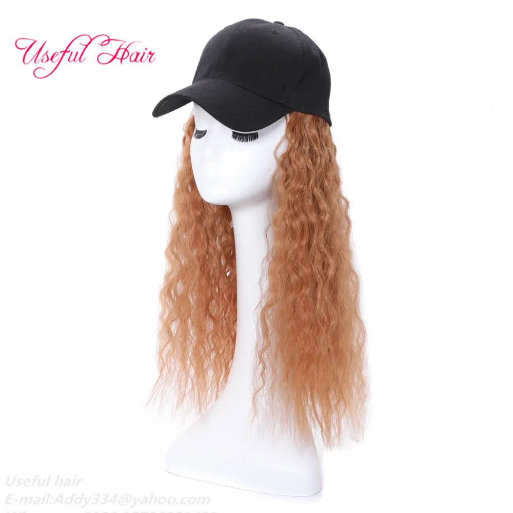 Knitted wool cap wigs Baseball Hat knitted wool hat Synthetic Hair Warm Long Wavy Hair Warms knitted wool hat Cap new style cap warm hair