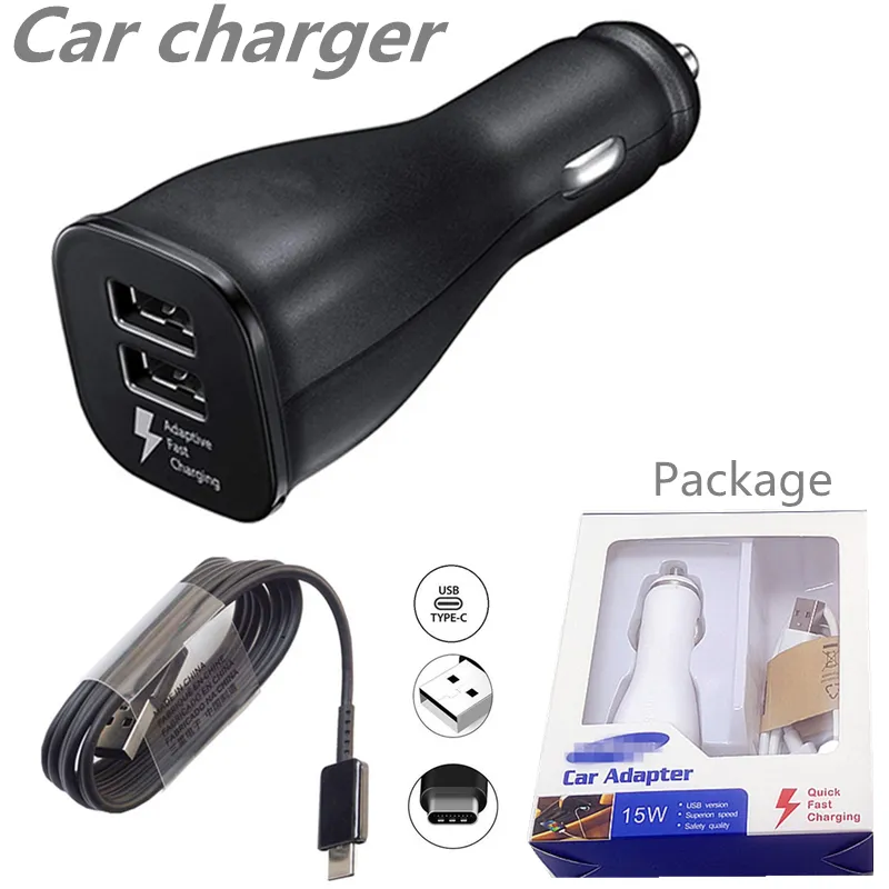 Chargeur de voiture double adaptateur rapide adaptatif USB câble de données rapide Micro/Type C pour Galaxy s10 Note 10 plus avec emballage