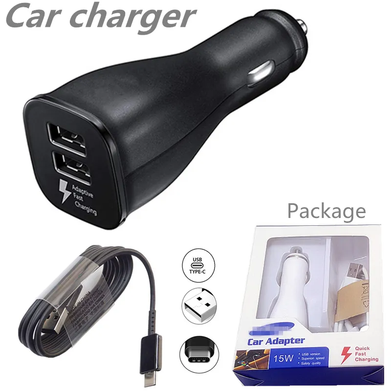 Cargador de coche Adaptador rápido adaptable USB dual Micro / Tipo C Cable de datos rápidos para Galaxy s10 Note 10 plus con paquete