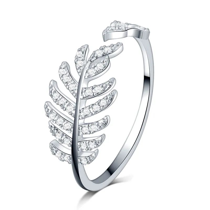 nieuwe collectie blad ontwerp wit goud gevuld micro pavé heldere zirkoon stenen bruiloft verloving koperen ringen meisjes