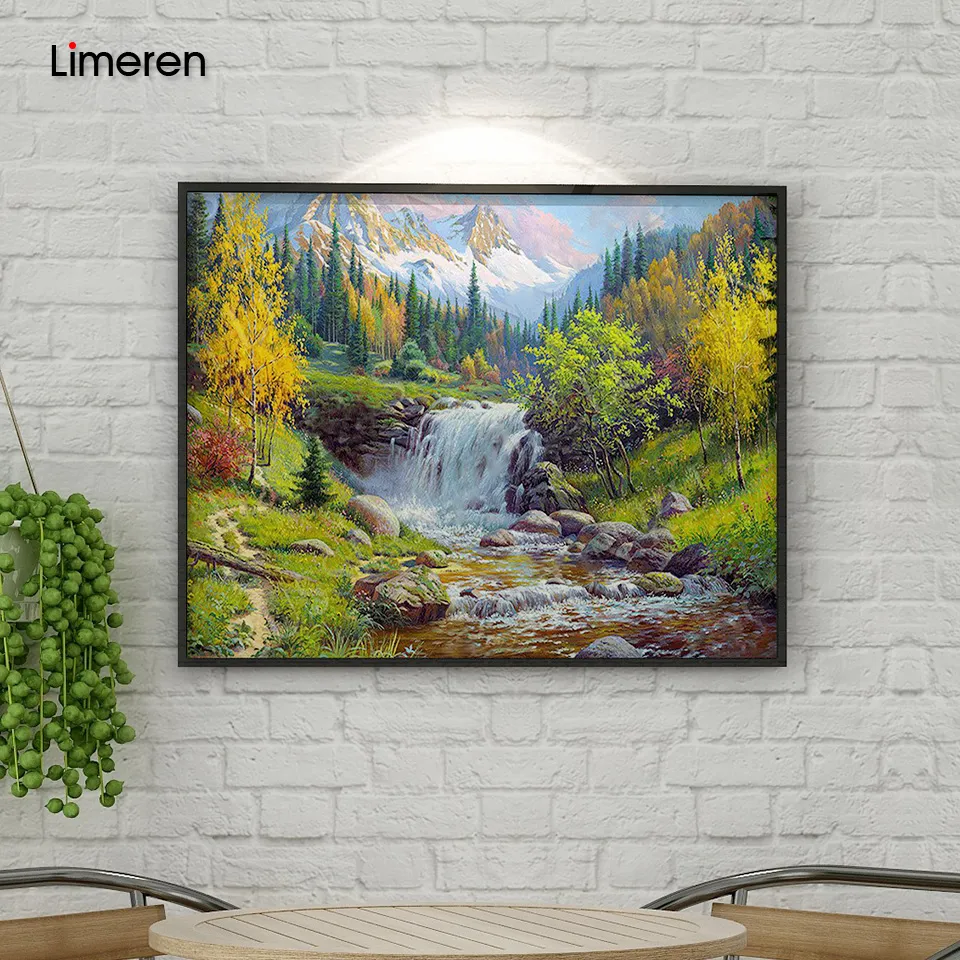 Pintura al óleo por números, cuadro artesanal, dibujo de cascada sobre lienzo, colorear al óleo a mano, Kits de paisaje, dibujo, arte de pared moderno