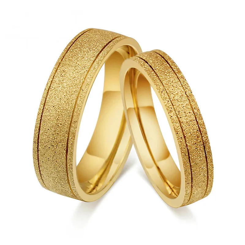 Gold Color Matte Couple Rings Fashion Wedding Bands For Him Her