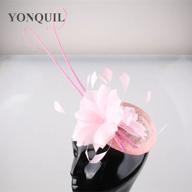 Sinamay&ostrich quill fascinator base party hats feather flower pillbox hats hair accessories women wedding hair accessories