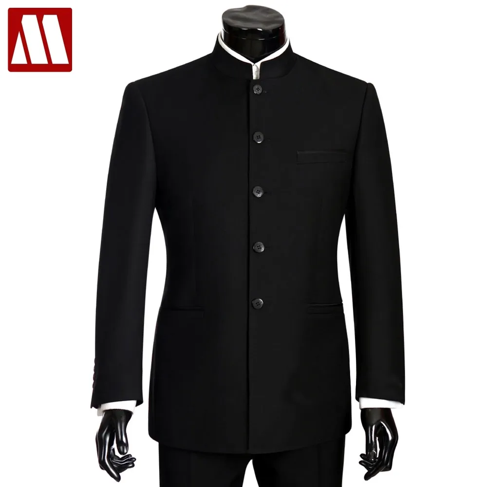 Mydbshブランドの男性は大きなサイズ中国のマンダリン襟の男性スーツのスリムフィットブレザーの結婚式のTerno Tuxedo 2個のジャケットパンツT200324