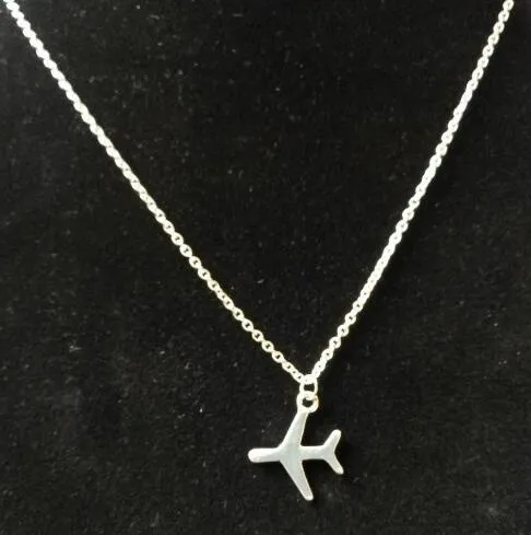 Aviation Necklace Silver White Airplane