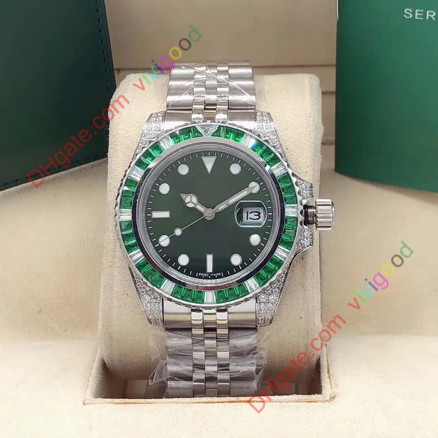 40mm Rbow Rainbow Diamant Lunette Saphir Baselworld Montre Mens Automatique Vert Montres Hommes Sport 116610LV Sub Date Montres-Bracelets