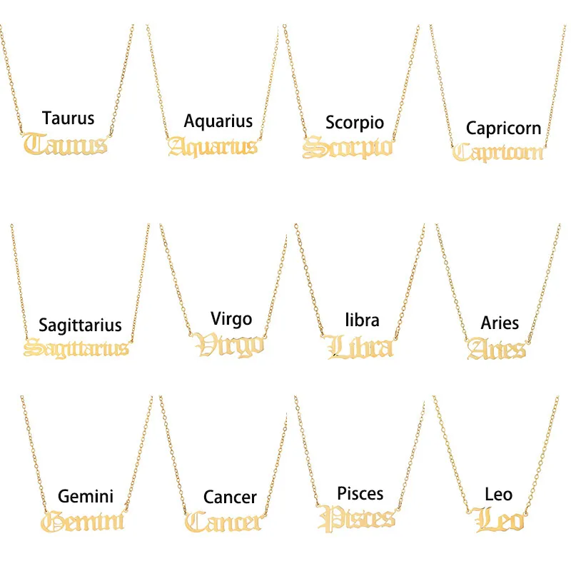 12 constell Necklace gold chains stainless steel Horoscope sign pendant necklaces for women fashion jewelry will and sandy