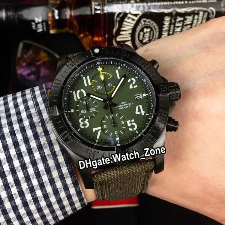 Ny Avenger Bandit Blackbird V13317101L1x2 Quartz Chronograph Mens Watch Green Dial Pvd Black Steel Case Green Nylon Klockor Watch_Zone