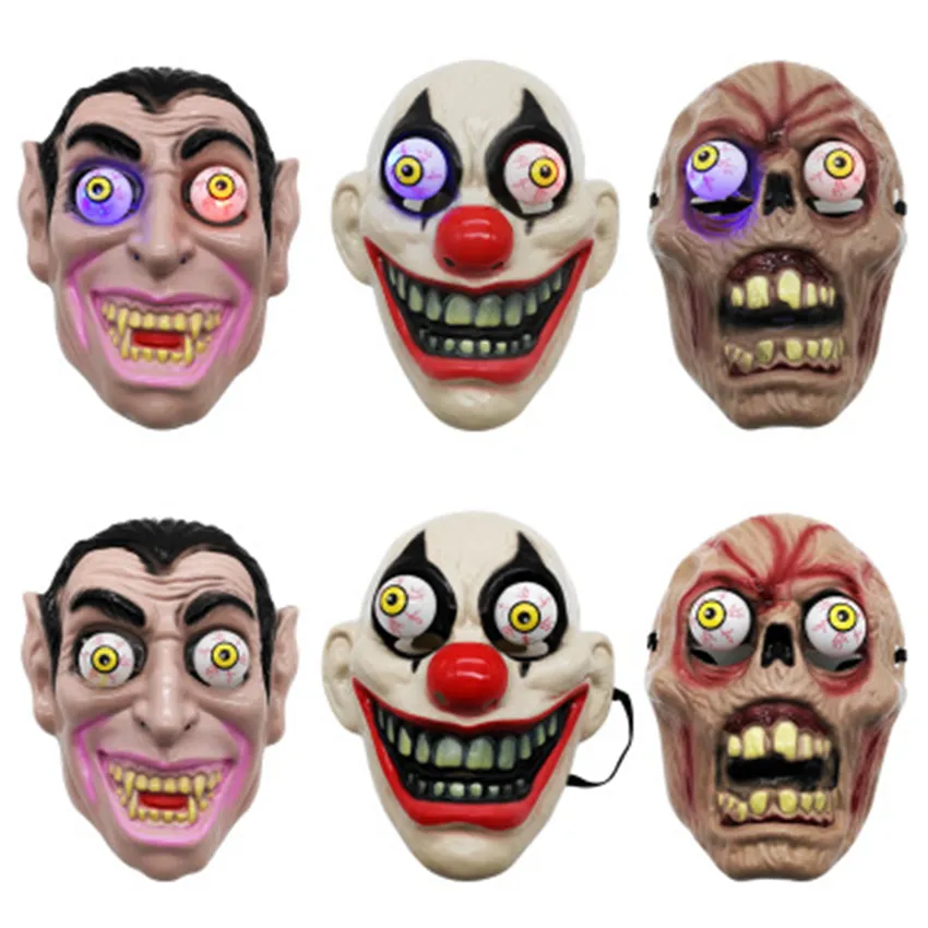 Maschera horror di Halloween a luce led per maschera da clown Vampire Eye Cosplay Theme Makeup Performance Masquerade Full Face Party Mask ZZA1144-1