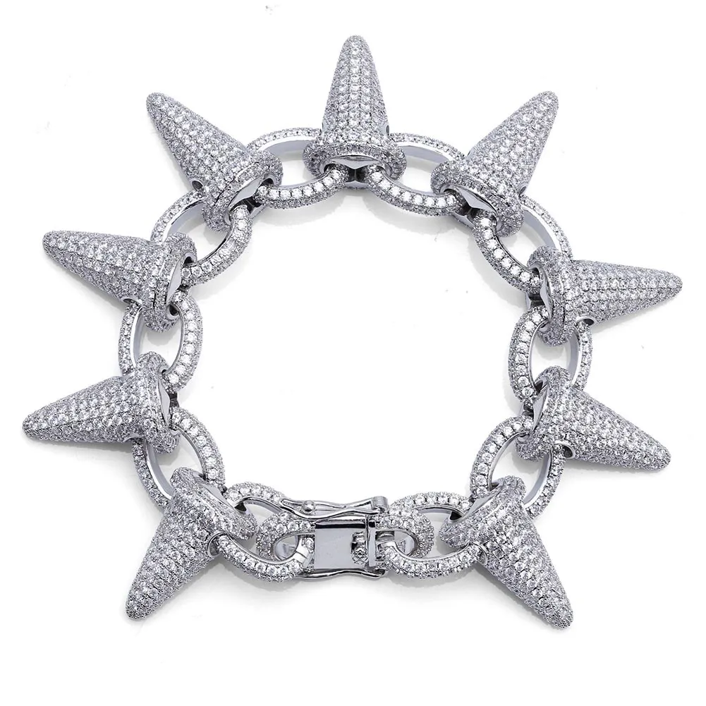 18K Gold Plated CZ Zirconia Spike Link Chain gents gold