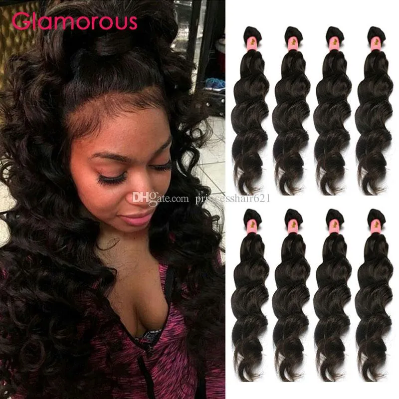 Glamorös hår Bästa kvalitet 100% Virgin Peruvian Mongolian Malaysian Brazilian Human Hair 8-34Inch Natural Wave 4 buntar Mänskliga hårvävningar