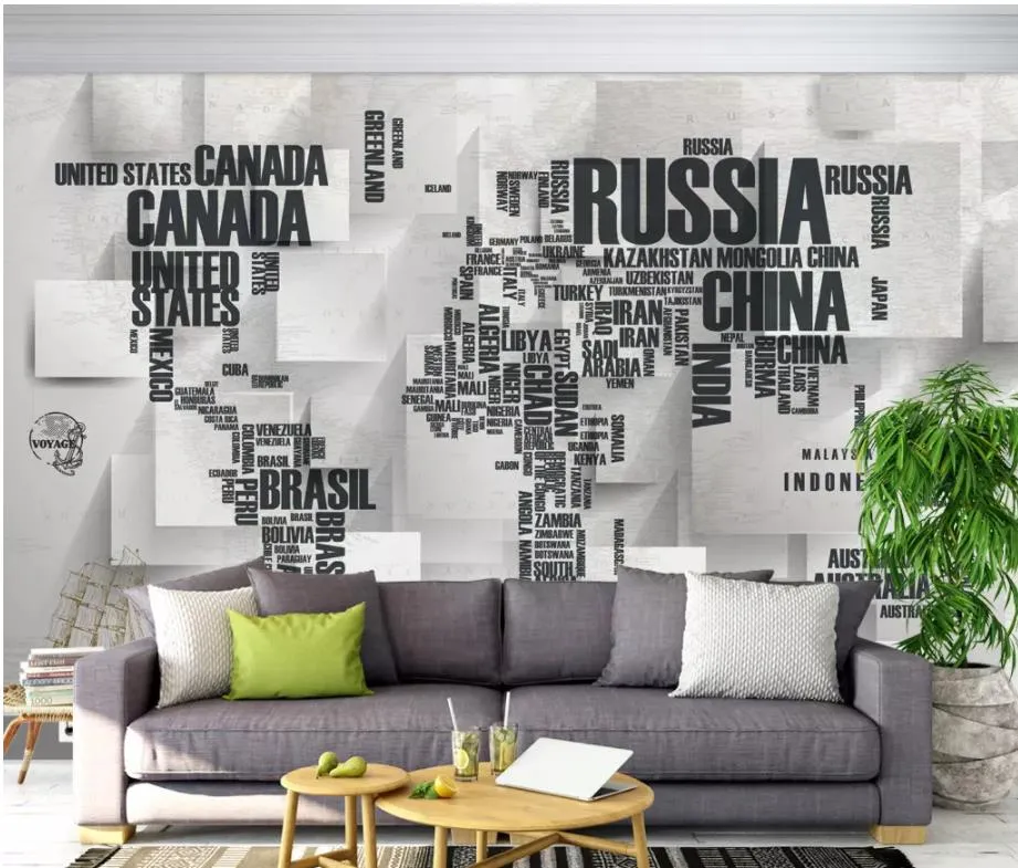 papier peint peinture classique alphabet anglais carte du monde mur de fond TV 3D