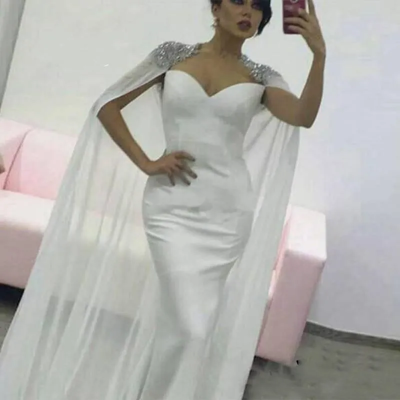 Branco Kaftan Árabe Vestidos Baratos longa noite árabe vestidos formais 2018 sereia Plus Size prom vestidos 2019 com Cabo