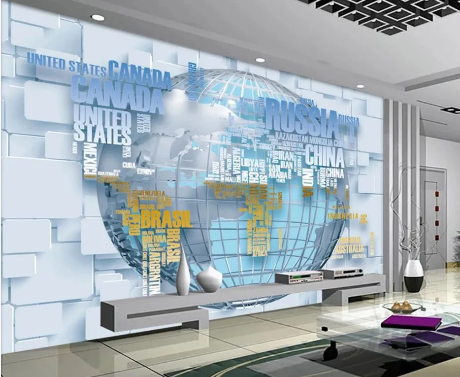 リビングルームイギリスのアルファベットマップ3Dテレビの背景の壁のための3D壁画の壁紙