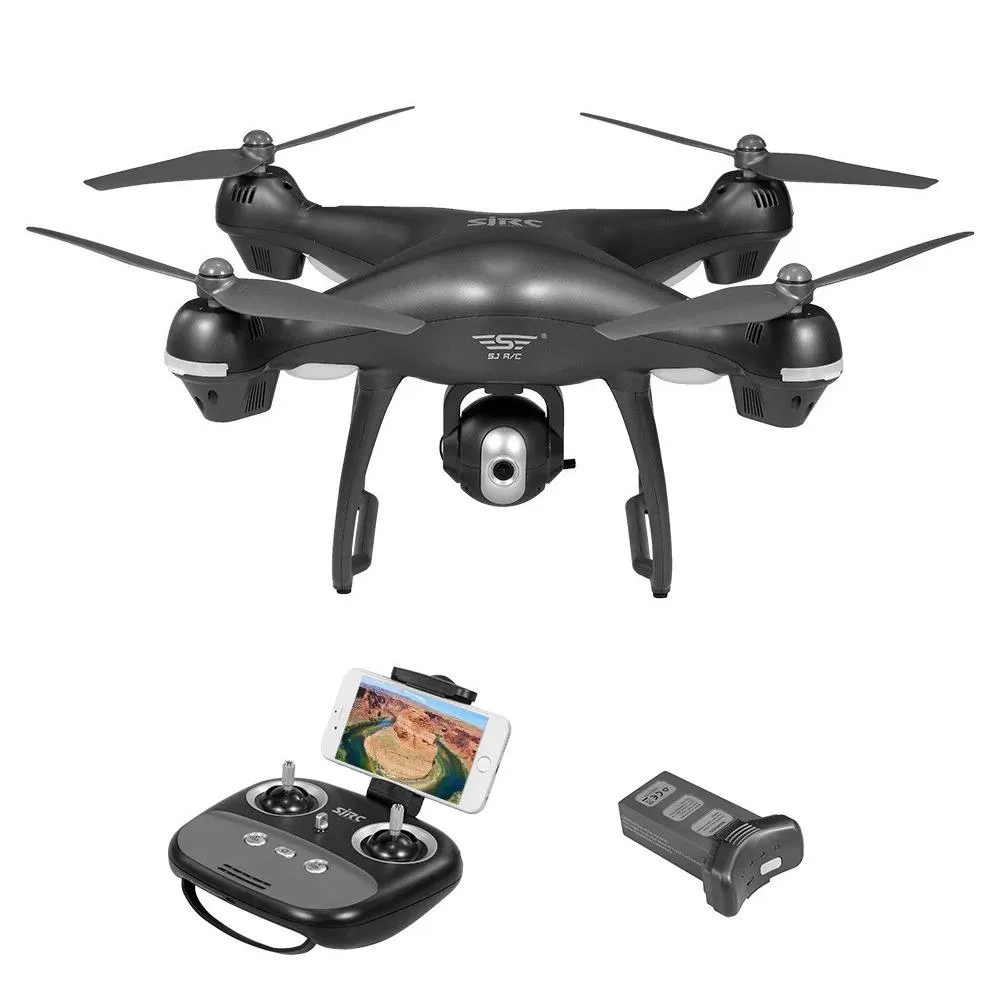 SJRC S70W 1080P 5G WiFi Double GPS RC Drone Follow Me Mode RTF Gray - Two Batteries