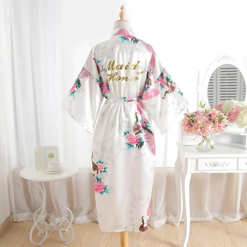 Свадьба невесты Павлин Цветочный Robe Maid Of Honor Халат Nightgown для женщин Свадебное Кимоно Длинные Стиль пижамы