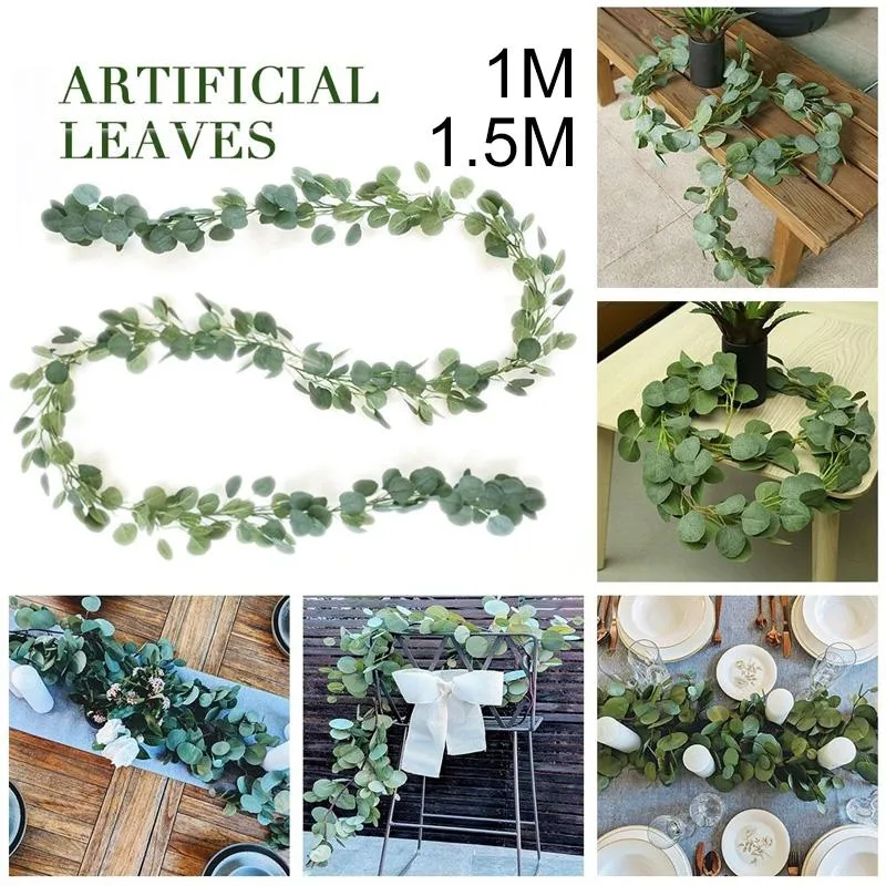 Symulowany Eucalyptus Creative Greenery 1M / 1.5m Dekoracje ślubne Party Sztuczny Insrattan Handmade Ornament Sztuczna roślina