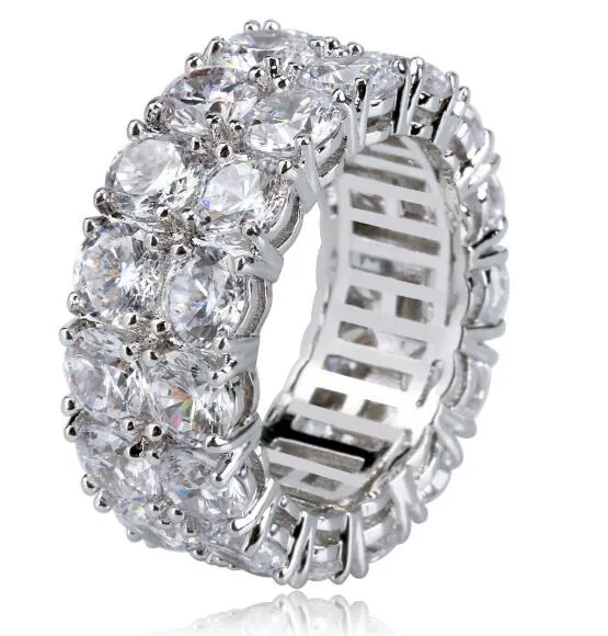 HIP HOP Iced Out Ring Micro Pave CZ Stone Tennis Ring Men Femmes Charme Bijoux de luxe Crystal Zircon Diamond Gol