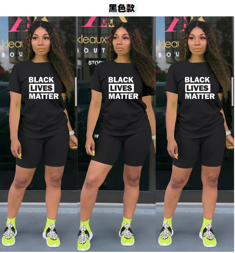 Pantalones cortos para mujer Chándal Black Lives Matter carta Impreso Conjunto de dos piezas Camiseta + Pantalones cortos Trajes Traje deportivo de verano ropa para el hogar GGA3503