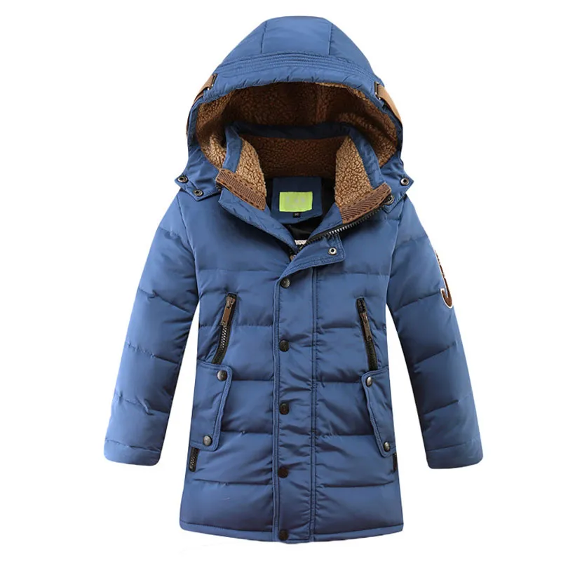 Varejo 2018 Inverno Novos Meninos Moda Down Casacos Crianças Long Jaqueta Engrossar Ao Ar Livre Quente Com Capuz Crianças Parkas à prova de vento outerwear