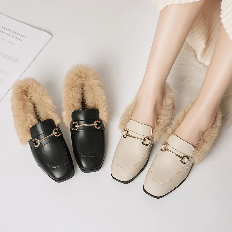 New Women Winter Shoes Middle Heels 3cm Classic Retro Style Design Luxury Office Dress Shoes Red Bottoms Lady Warm Fur Shoes Size 34-40