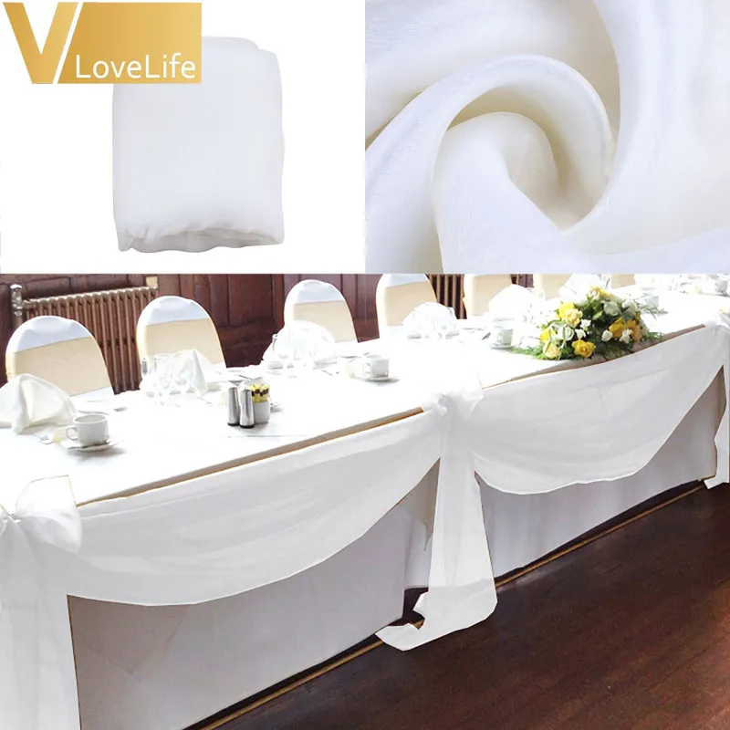 10 м х 1.4 м верхние столики гирлянды из органзы Swag ткани свадьба с бантом украшения стола DIY