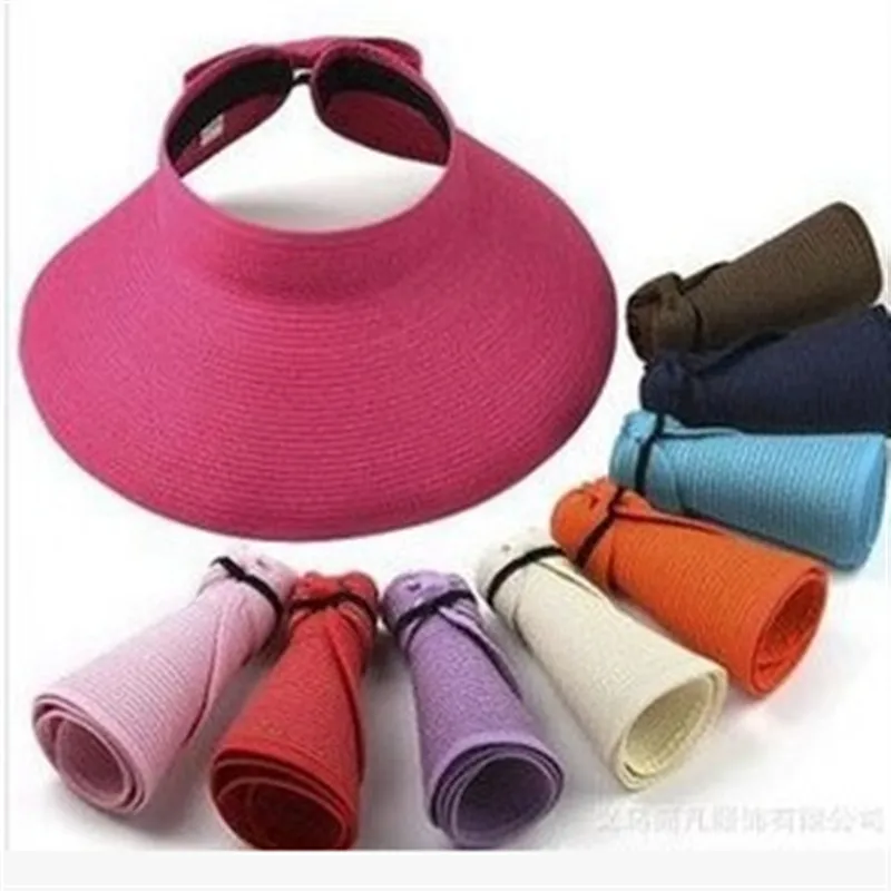 Cappello da spiaggia senza cappello visiera parasole cappello di paglia femminile protezione solare estiva pieghevole grande cappello da sole adatto per adulti WCW850