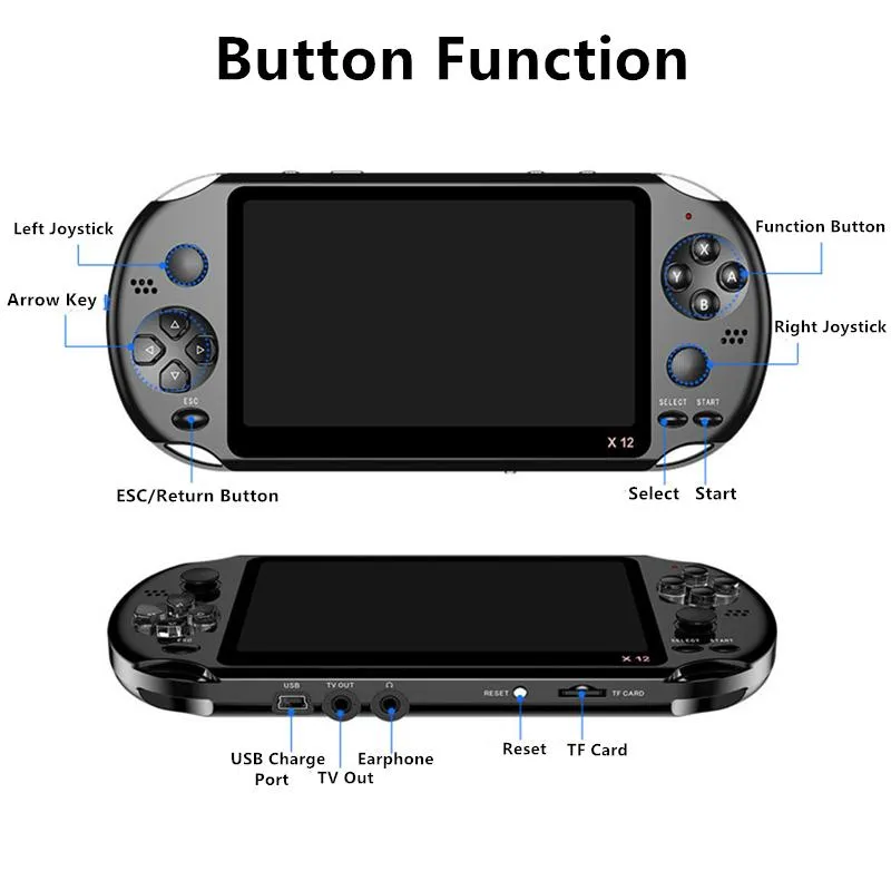 X12 Handheld Game Player 8GB Memory Portable Video Game Consoles with 5 1 inch Color Screen Support TF Card 32gb MP3 MP4 Player MQ2575