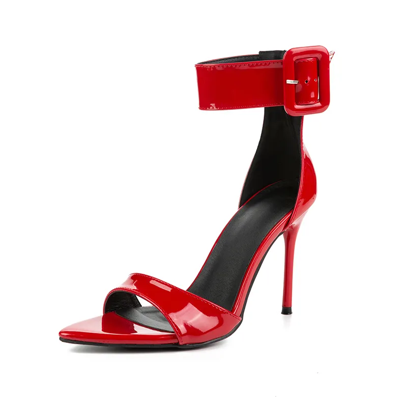 Pzilae 2020 fashion women sandals red patent leather high heel sandals women open toe ankle buckle strap sexy ladies party shoes CX200617