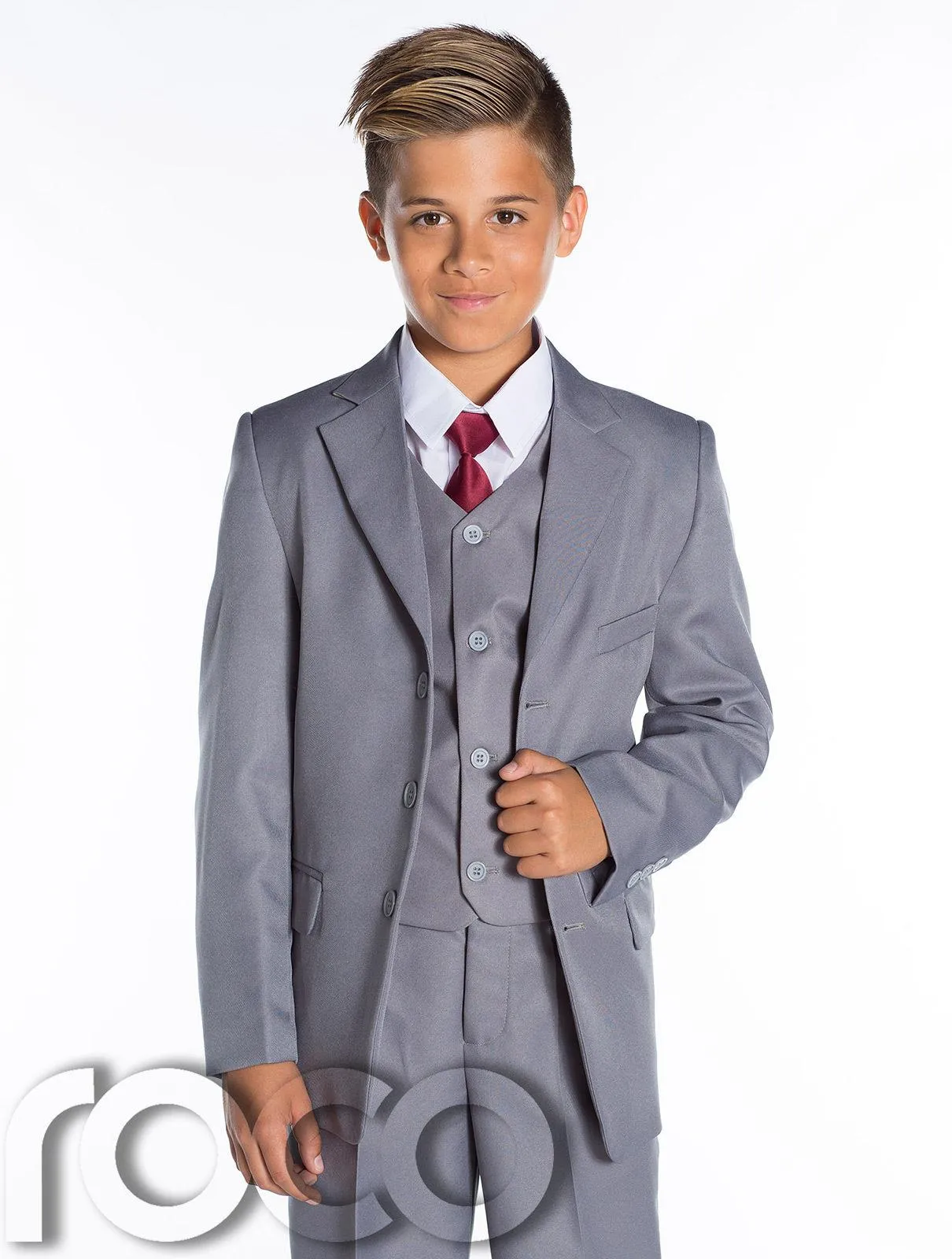 Costume 3 Pièces Garçon Slim Fit - Veste, Pantalon, Gilet Gris Pour Mariage, Bal, Occasion Formelle (16 Ans)
