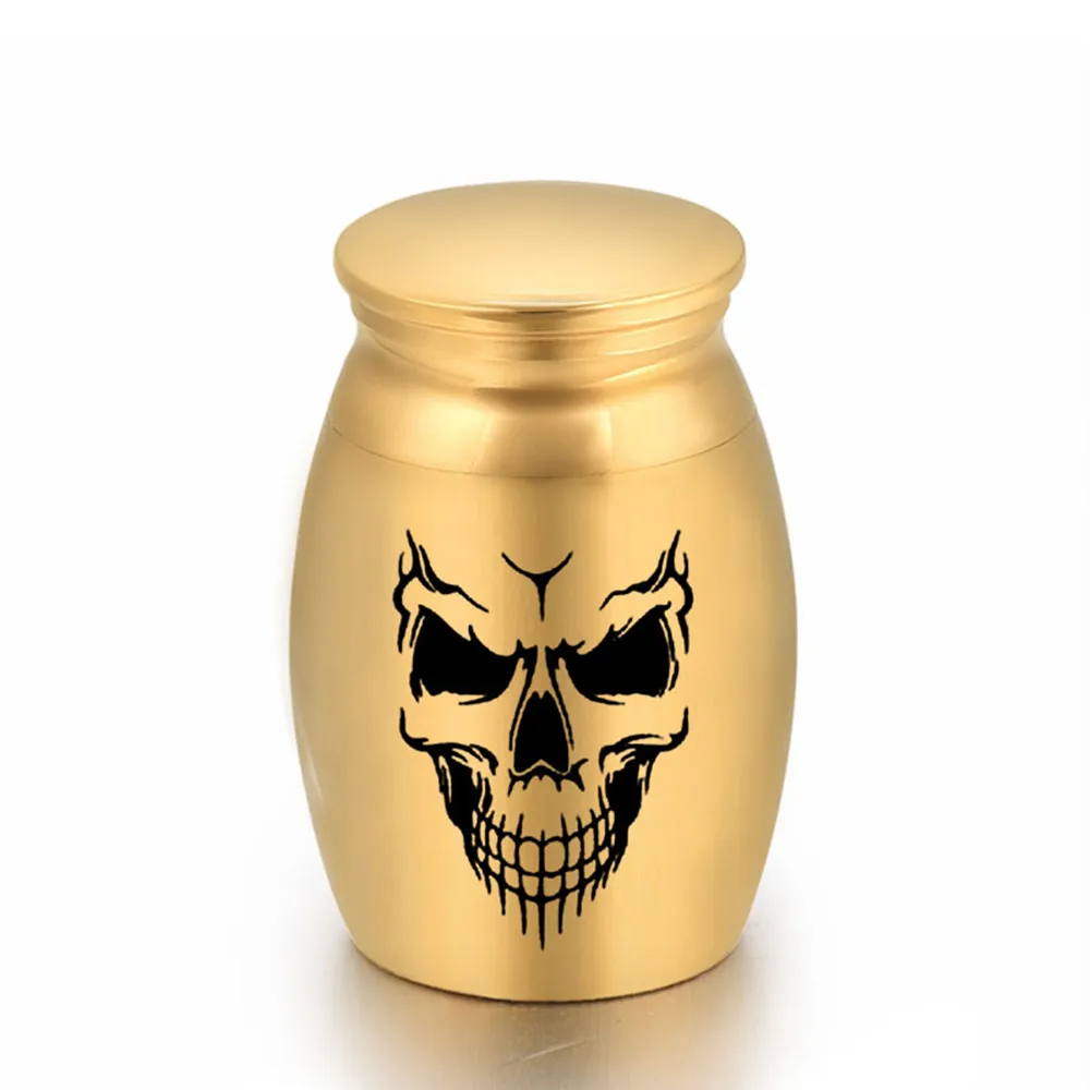 Skull Face Shaped Engraving Small Cremation Ashes Urn Aluminum Alloy Urn Funeral Casket Fashion Keepsake 16x25mm244c