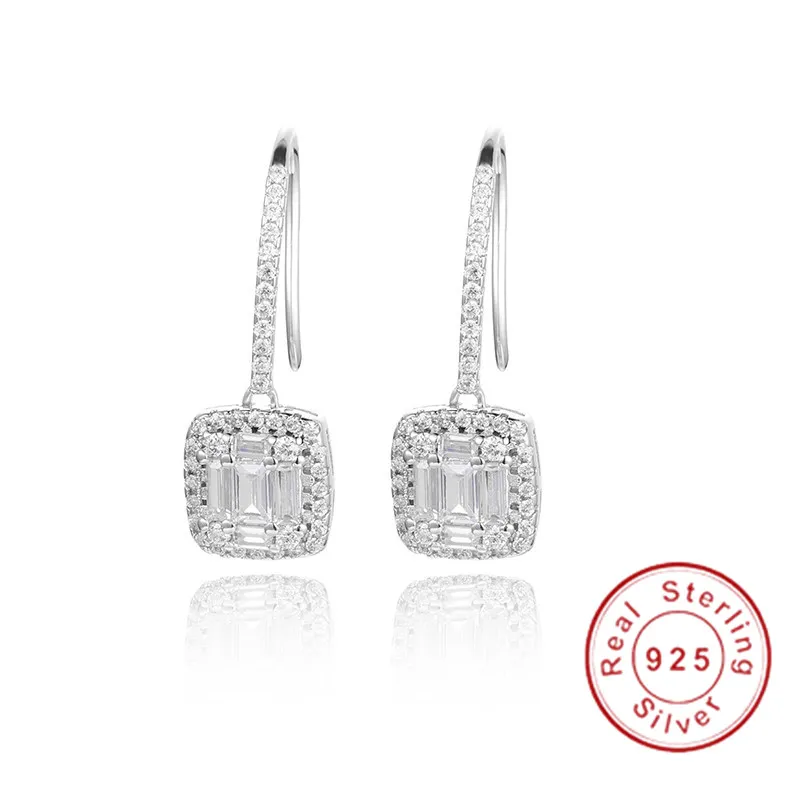 Classic solid 925 Sterling Silver Earrings Square Put together SONA Diamond Earrings Wedding Jewelry for Women