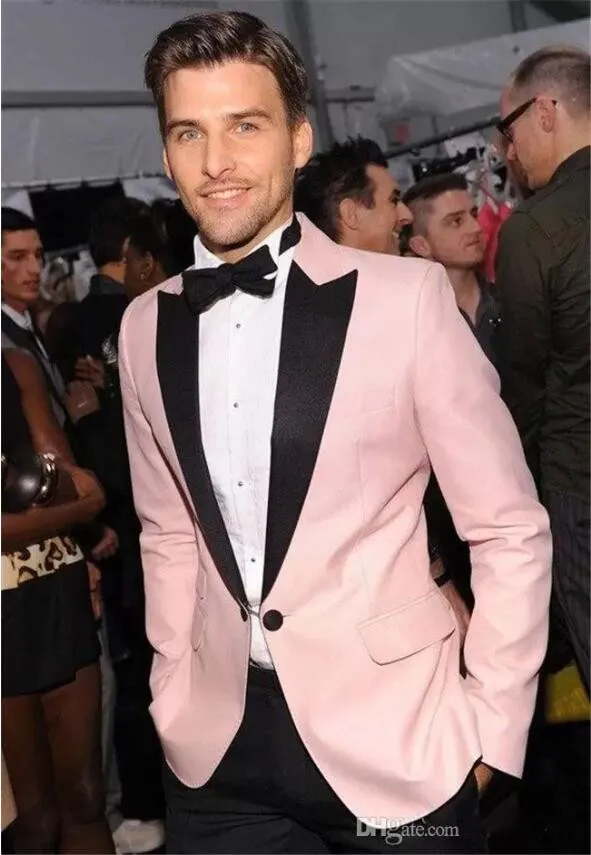 Save Big on Bulk Grooms Tuxedo Pink New Fashion Pink Wedding Groom Tuxedos  Two Pieces One Button Classic Fit Black Peaked Lapel Groomsmen Wear Men