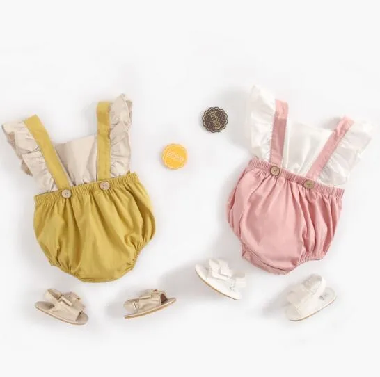 Baby Kids Designer Kläder Romper Ärmlös Lolita Patchwork Romper Kläder 100% Bomull Tjej Romparpers 0-2T