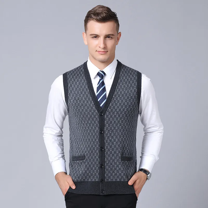 2019 Men s Cardigan Sweater Vest Men s Middle aged Business Casual Slim Sweater1