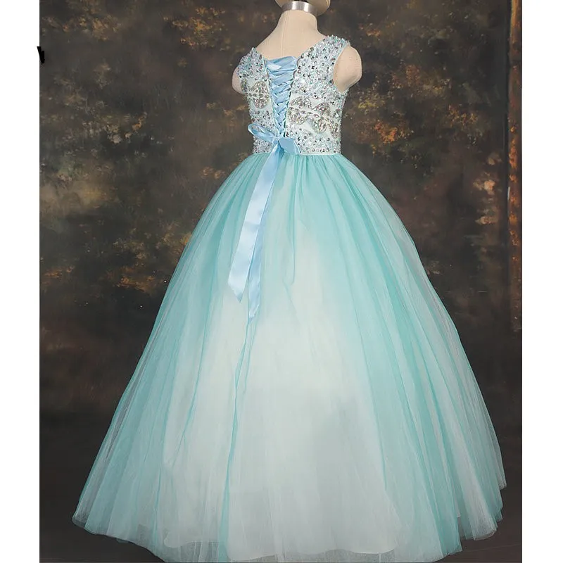 Aqua Sequin Ball Gown Girls Pageant Dress, Beaded... From Lovemydress,  $79.58 | DHgate.Com